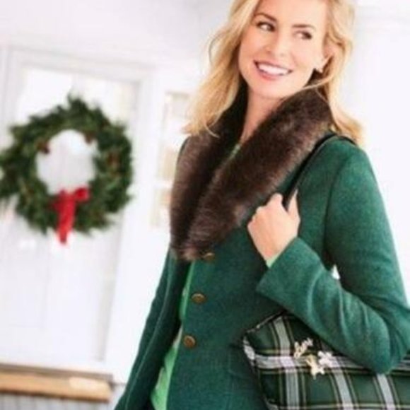 Talbots Jackets & Blazers - NWOT Talbots Fur Collar Aberdeen Shetland Wool Blazer Jacket Green 18WP H11916